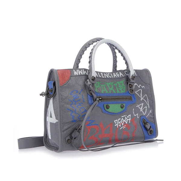 2018ss【BALENCIAGA コピー】グラフィティ クラシックシティ SMALL Grey/Multi 431621 0FE2T 1080
