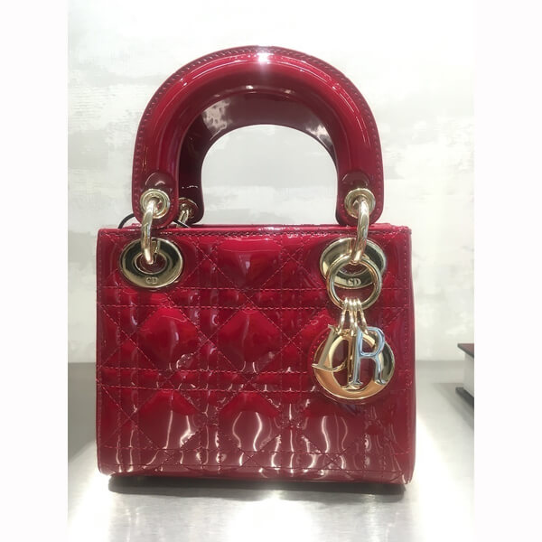 【Dior】19/20AW新作 エナメル LADY DIOR ミニバッグ(Red / Black) 20022304