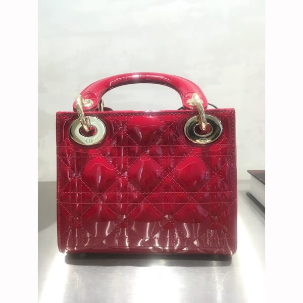 【Dior】19/20AW新作 エナメル LADY DIOR ミニバッグ(Red / Black) 20022304