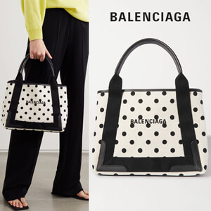 BALENCIAGA トートバッグ Navy スモール カバス ドット柄 黒 白