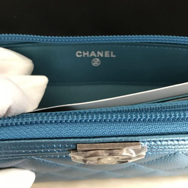 希少ライトブルー_CHANEL_キャビア_ジップ_長財布_CCロゴ_水色 希少ライトブルー_CHANEL_キャビア_ジップ_長財布_CCロゴ_