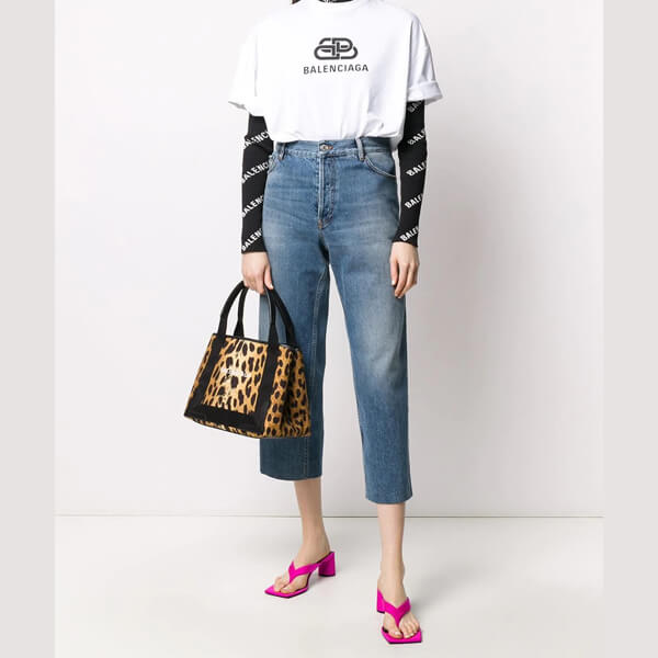 Cバレンシアガ　BALENCIAGA ネイビースモールカバ　レオパード バレンシアガ トートバッグ 偽物 ネイビー スモール カバ