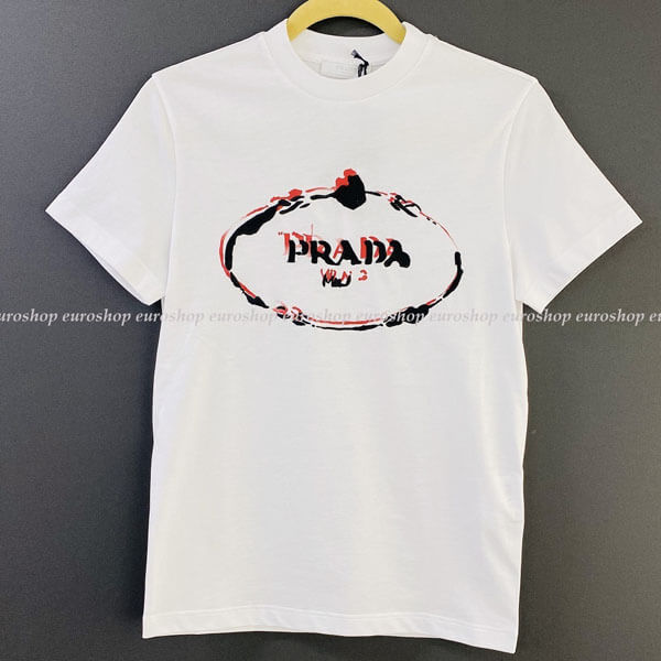♪直営アウトレット♪PRADA Tシャツ UJN555 各色 ☆プラダ☆刺しゅうロゴ Tシャツ 2カラー♪UJN555|スーパーコピー