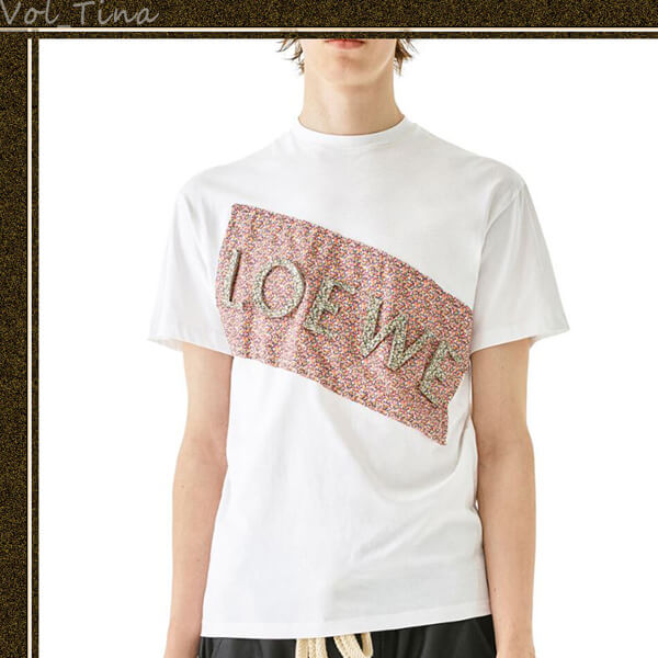 LOEWE◆ロエベ Tシャツ 偽物 Flower Loewe Patch T-Shirt ホワイトH6109900CR2