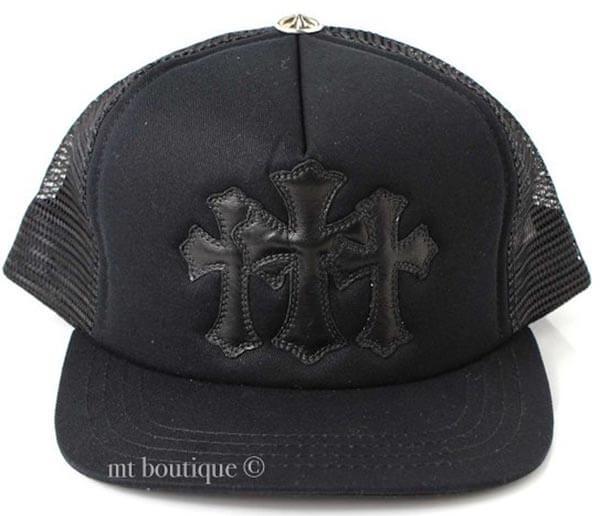 【CHROME HEARTS】クロムハーツ キャップ コーデ 偽物 メンズキャップ 3 Cemetery Cross Black LeatheraCHA