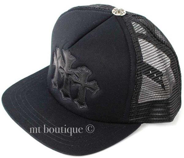 【CHROME HEARTS】クロムハーツ キャップ コーデ 偽物 メンズキャップ 3 Cemetery Cross Black LeatheraCHA