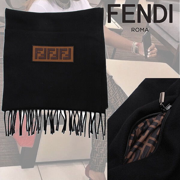 人気 FENDI*マフラー FFロゴパッチ ウール ジップ付きポケットWJ02