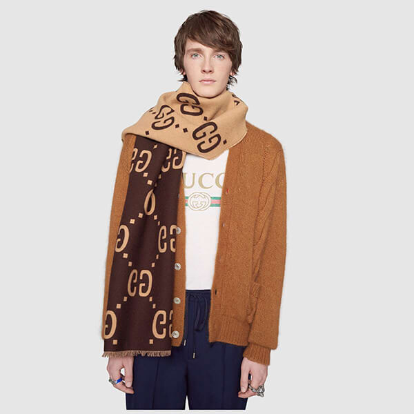 人気!【GUCCI】スーパーコピーGGロゴ ウールシルク マフラー 国内即発WJ35