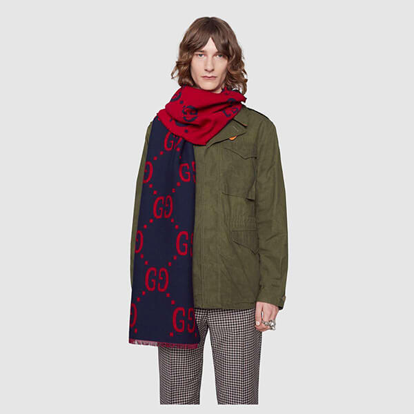 人気!【GUCCI】スーパーコピーGGロゴ ウールシルク マフラー 国内即発WJ35