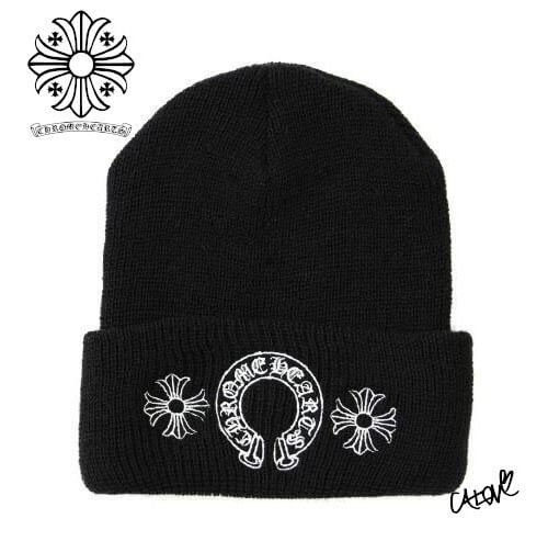 【CHROME HEARTS クロムハーツ キャップ コーデ 偽物】ニット帽 Watch Cap +Horseshoe+aCHD4