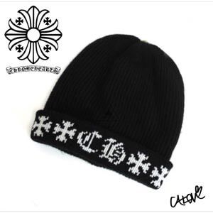 CHROME HEARTS 十クロムハーツ キャップ 偽物十【カシミアニット帽 ブラック&ホワイト】◆◆aCHD3