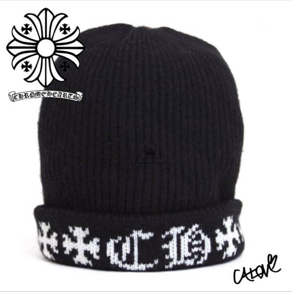 CHROME HEARTS 十クロムハーツ キャップ 偽物十【カシミアニット帽 ブラック&ホワイト】◆◆aCHD3
