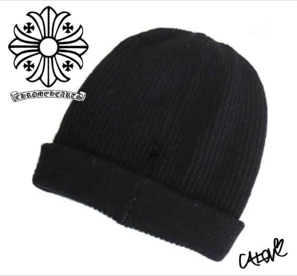 CHROME HEARTS 十クロムハーツ キャップ 偽物十【カシミアニット帽 ブラック&ホワイト】◆◆aCHD3