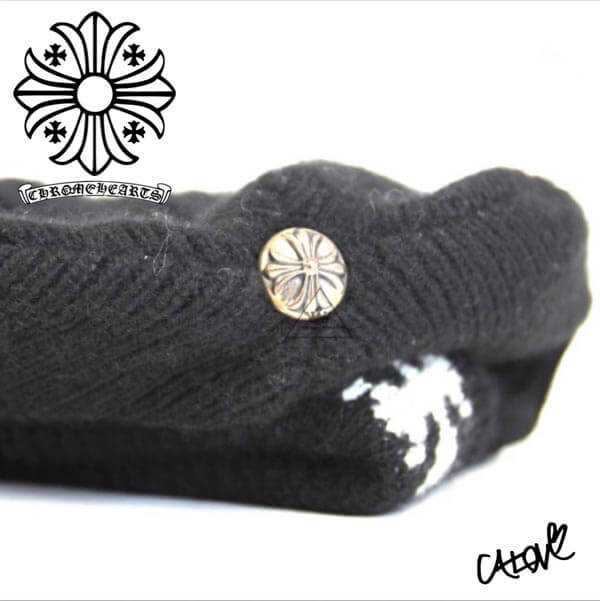 CHROME HEARTS 十クロムハーツ キャップ 偽物十【カシミアニット帽 ブラック&ホワイト】◆◆aCHD3