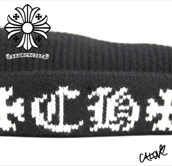 CHROME HEARTS 十クロムハーツ キャップ 偽物十【カシミアニット帽 ブラック&ホワイト】◆◆aCHD3