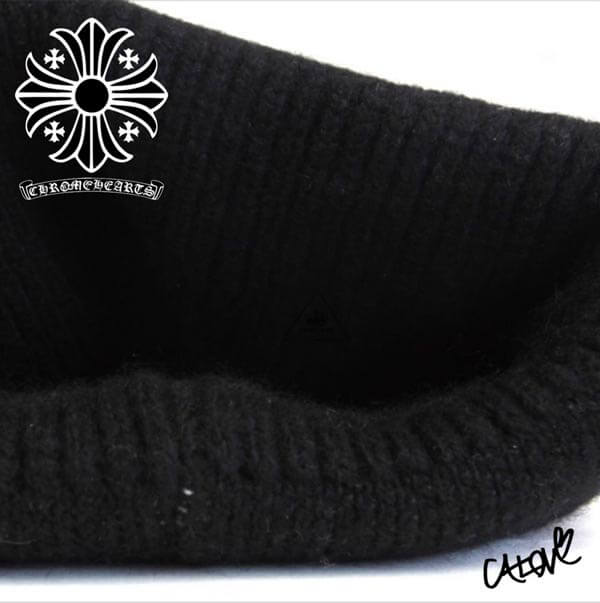 CHROME HEARTS 十クロムハーツ キャップ 偽物十【カシミアニット帽 ブラック&ホワイト】◆◆aCHD3