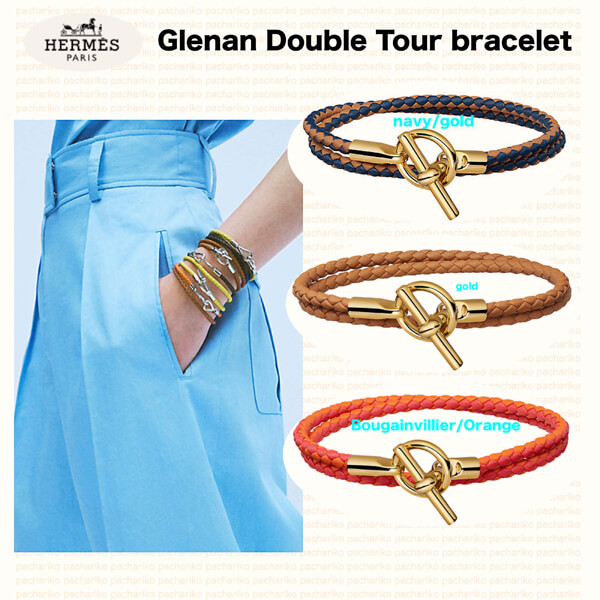 Her*mes ブレスレット コピー カーフスキン Glenan Double Tour bracelet/ゴールド金具20AC12H0G14