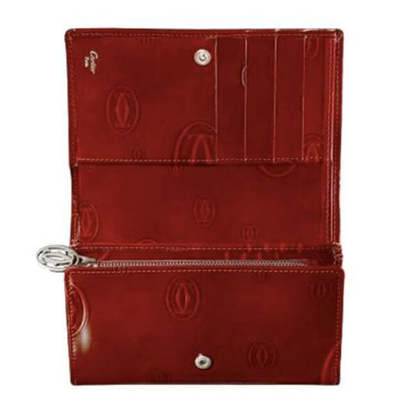 【Cartier】偽物日本未発売 コンパクトウォレット バーガンディLkd52