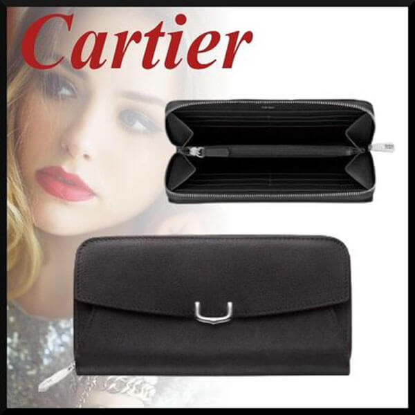 Cartier 偽物スモールジップウォレット C de Cartier レザー ロゴ 黒Lkd55