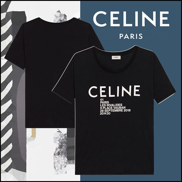CELINEスーパーコピー ロゴプリント ジャージークルーネックTシャツ 2X008375E.38AW