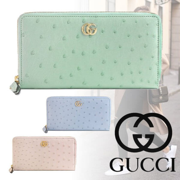 20SS新作 GUCCI グッチ 長財布 コピー GGマーモント オーストリッチ ジップ長財布 456117 EY00G3926