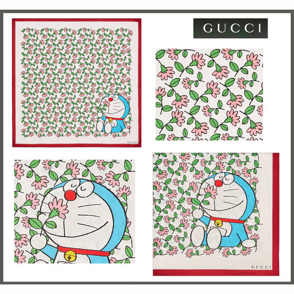 GucciドラえもんxGucci お花畑のドラえもんのシルクスカーフ