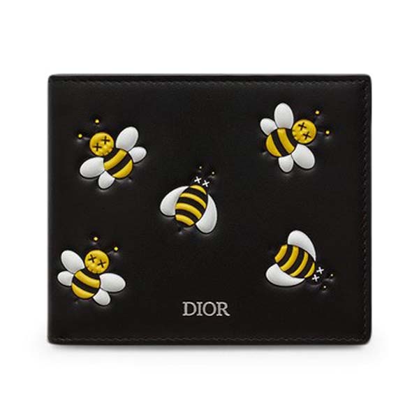 DIORディオール イエロービー レザー折りたたみ財布 ブラック2112603