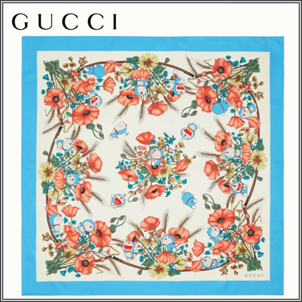 【GUCCI】DORAEMON x GUCCI シルク スカーフ / ショール 偽物 花柄657070 3G001 9888