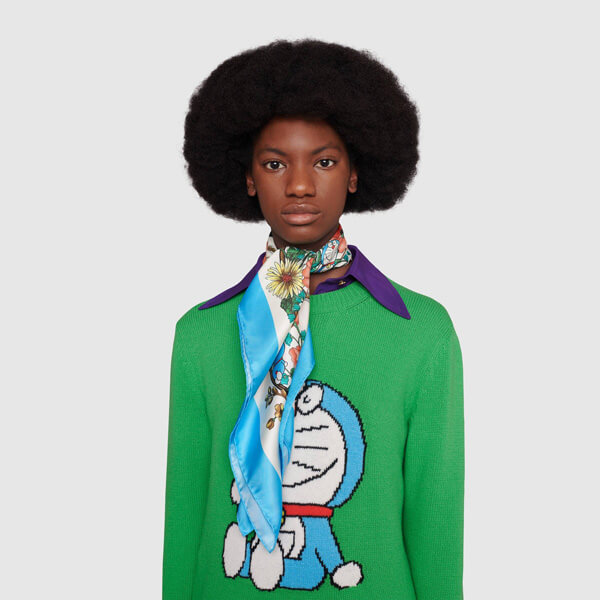 【GUCCI】DORAEMON x GUCCI シルク スカーフ / ショール 偽物 花柄657070 3G001 9888