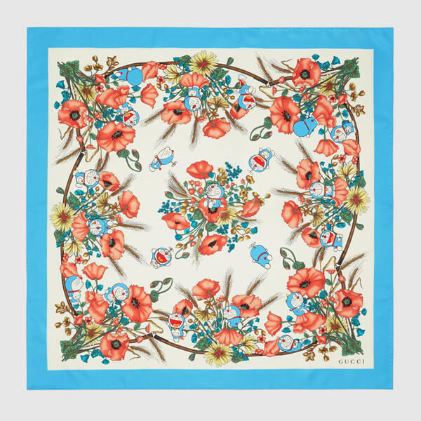 【GUCCI】DORAEMON x GUCCI シルク スカーフ / ショール 偽物 花柄657070 3G001 9888