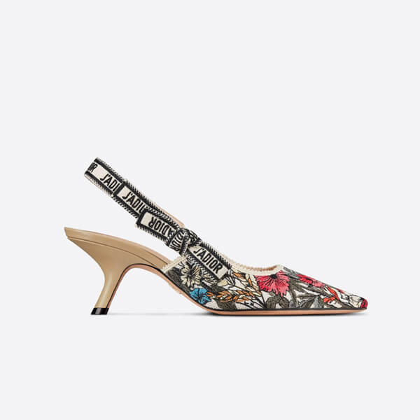 ディオール コピー JADIOR スリングバックパンプス Mille Fleurs コットン エンブロイダリー21030236