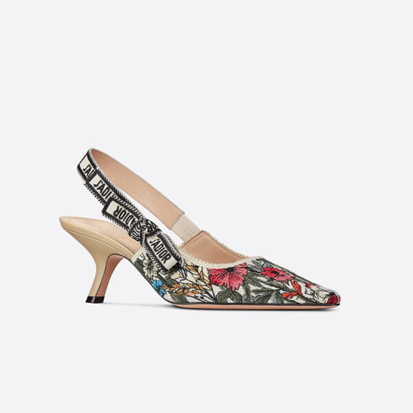 ディオール コピー JADIOR スリングバックパンプス Mille Fleurs コットン エンブロイダリー21030236