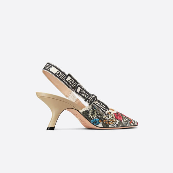 ディオール コピー JADIOR スリングバックパンプス Mille Fleurs コットン エンブロイダリー21030236
