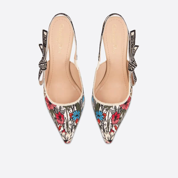 ディオール コピー JADIOR スリングバックパンプス Mille Fleurs コットン エンブロイダリー21030236