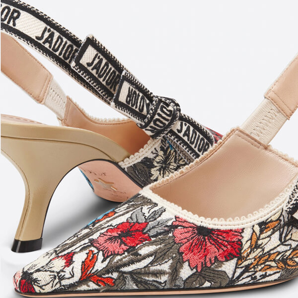 ディオール コピー JADIOR スリングバックパンプス Mille Fleurs コットン エンブロイダリー21030236
