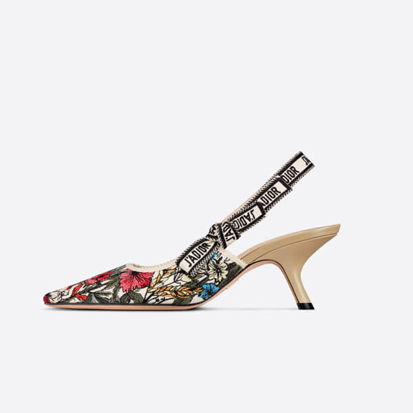 ディオール コピー JADIOR スリングバックパンプス Mille Fleurs コットン エンブロイダリー21030236