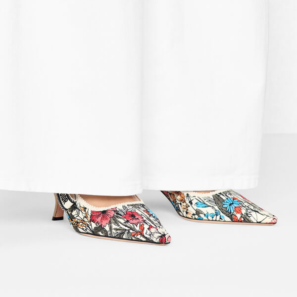 ディオール コピー JADIOR スリングバックパンプス Mille Fleurs コットン エンブロイダリー21030236