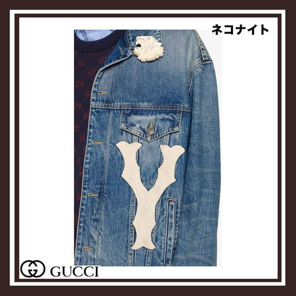 GUCCI コピー ニューヨーク ヤンキース パッチ デニム ジャケット 475024XRC85