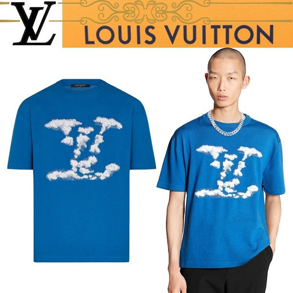 ルイヴィトン スーパーコピー クラウドジャカードTシャツ 雲モチーフ 青 ロゴ 1A8A7Y