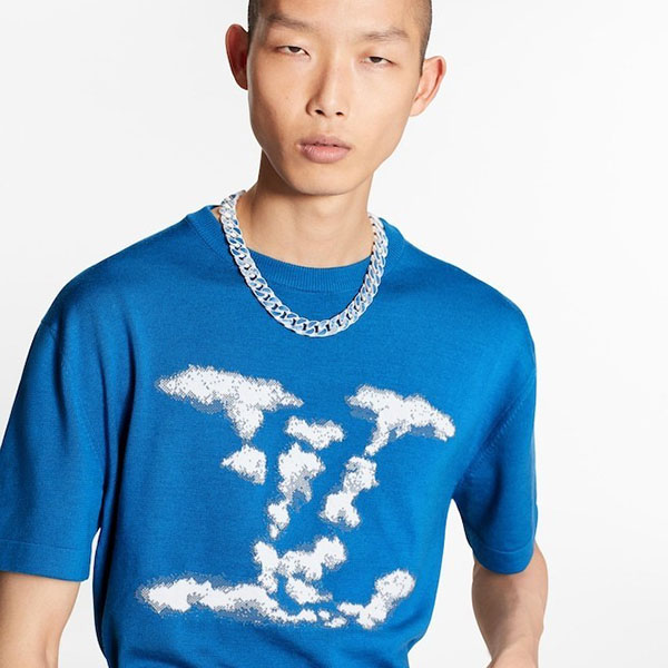 ルイヴィトン スーパーコピー クラウドジャカードTシャツ 雲モチーフ 青 ロゴ 1A8A7Y