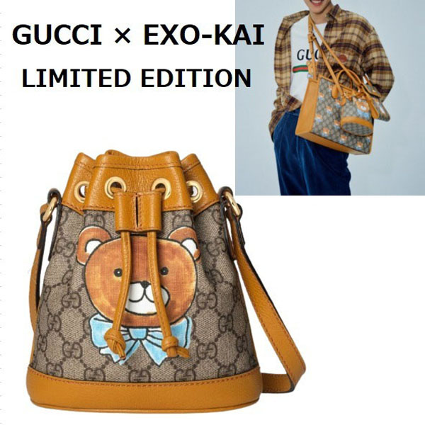 GUCCI★EXO-KAI x Gucci スーパーコピー 限定品 ベアプリント バケットバッグ 660304 2YWCG 8695