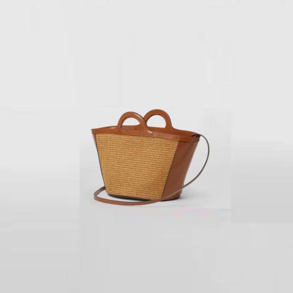 関税込★MARNI トロピカリア レザートリム ラフィアトートバッグ 偽物 21041562