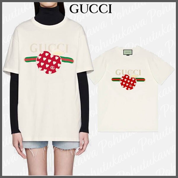 グッチ Tシャツ 偽物 アップル＆ハート☆アップルプリント