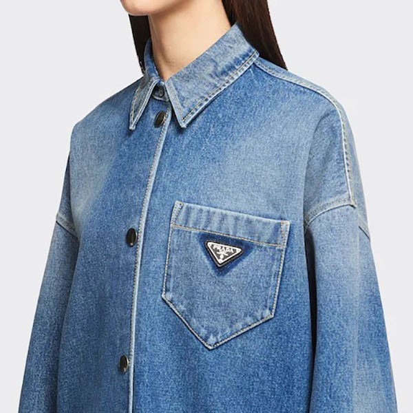 ネイビー オーガニックデニム クロップド ジャケット | PRADA
