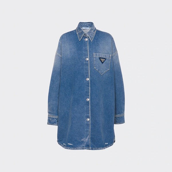 ◆PRADA 最新作◆デニム コットン オーバーサイズ シャツ/blue◆ PRADA - プラダ PRADA 三角ロゴプレート デニムシャツ 38 長袖