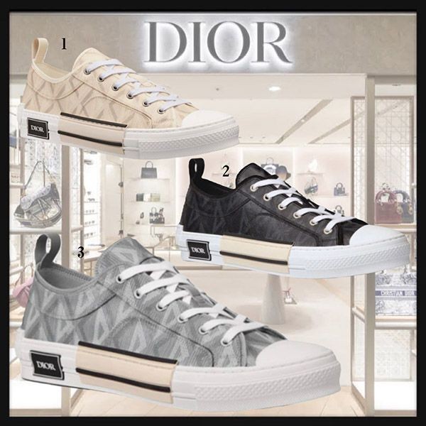 【DIOR】B23 ロートップ スニーカー Dior B23 Skater Low Top Cream Dior Oblique Jacquard Men's