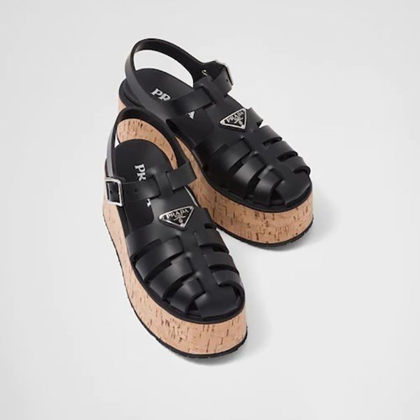 美品★プラダPRADA ウェッジ　サンダル38.5/24.0-24.5cm PRADA プラダ サンダル ウェッジ ソフトパデット #36.5 黒