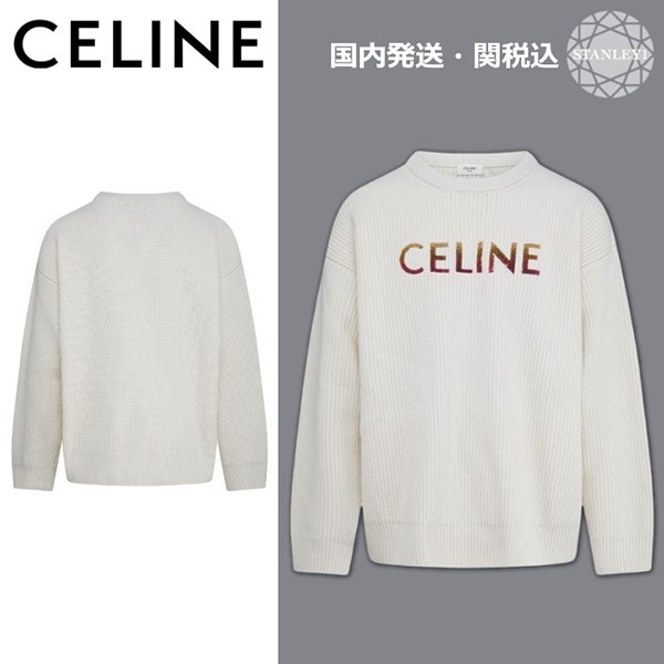 CELINE リブ編み ホワイトセーター CELINE リブ編み ホワイトセーター