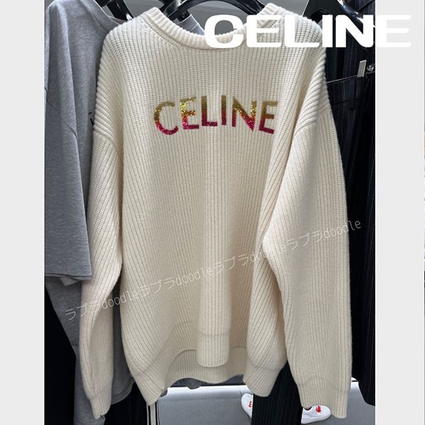 CELINE リブ編み ホワイトセーター