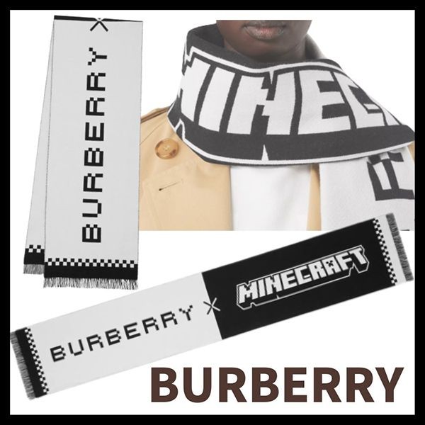 新品　BURBERRY バーバリー ジャガードスカーフ マフラー ロゴ ウール BURBERRY (バーバリー) ロゴ ウール ジャカードスカーフ